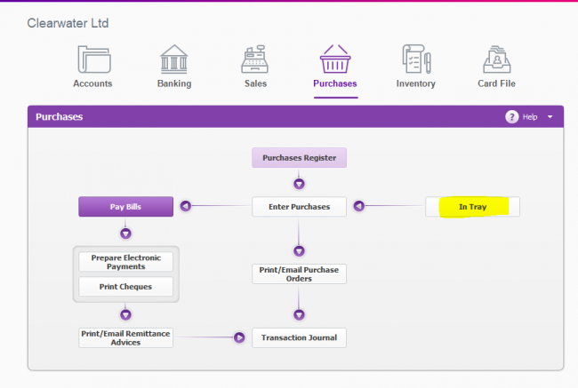 MYOB In Tray for documents