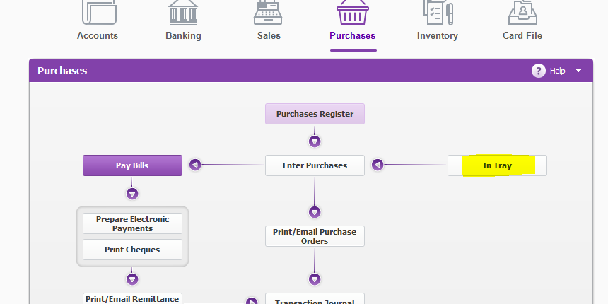 MYOB In Tray for documents