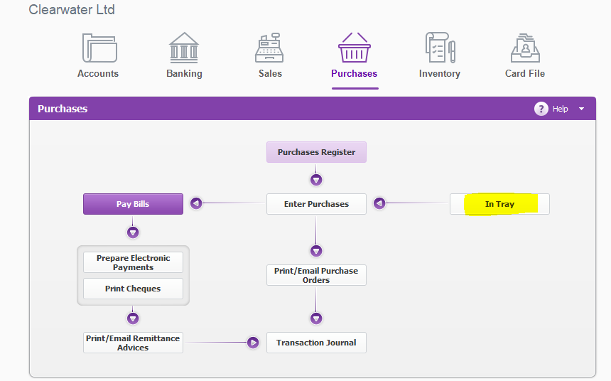 MYOB In Tray for documents