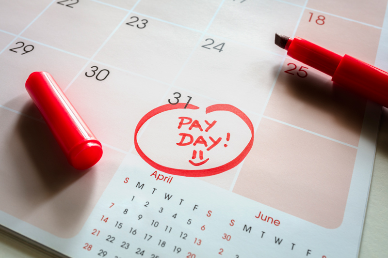 pay-day-on-calender-circled Pay day circled in red on calendar